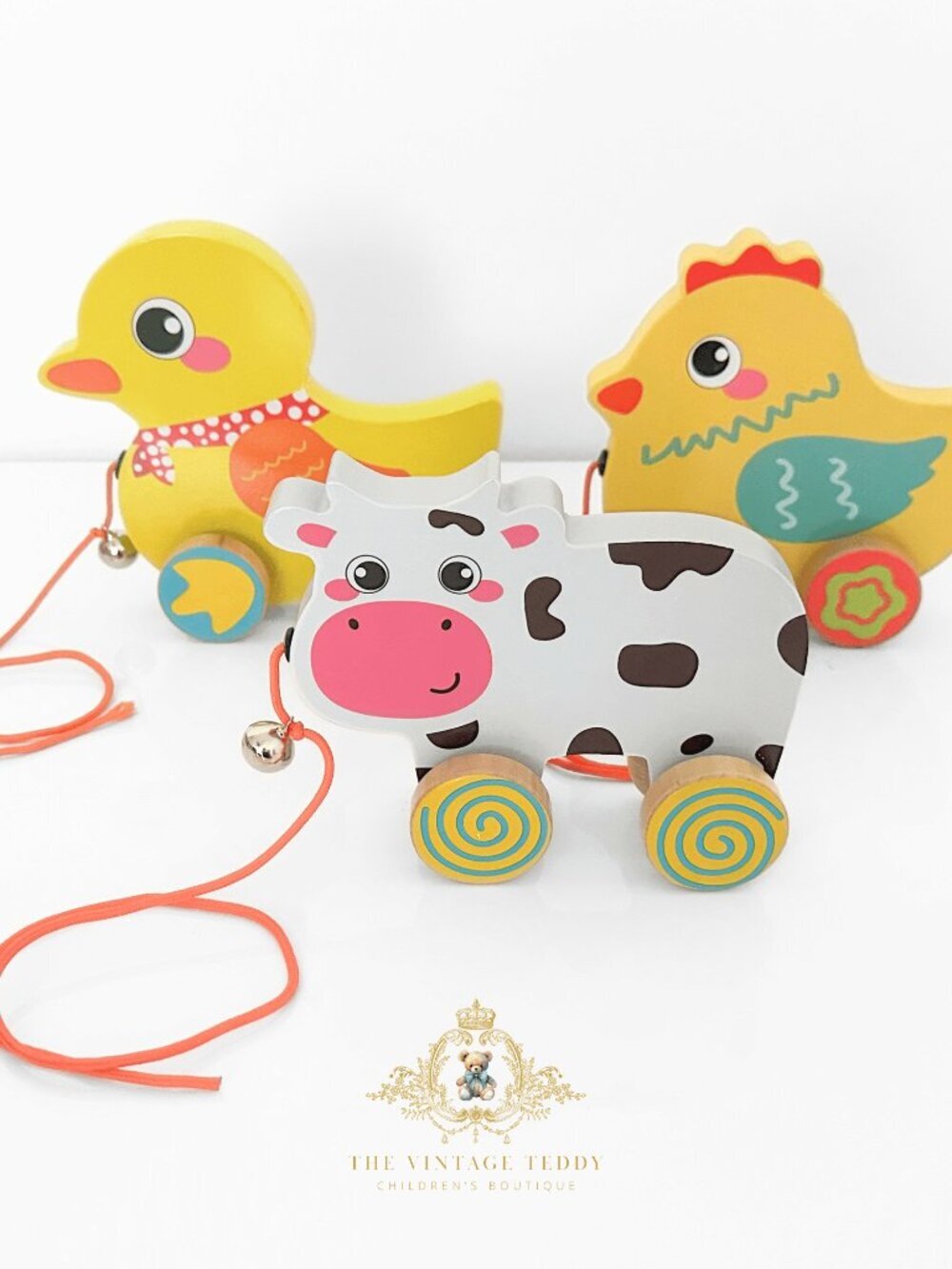 NWT Cute Children's Wooden Hand-Painted Toy Pull Along Animal Trailer Ducky - Picture 2 of 3